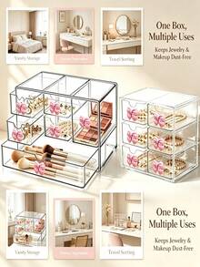 Mini Desktop Drawer Storage Box With Bow Decoration, Multi-Layer Jewelry And Cosmetics Storage Box, Desktop Storage, Suitable For Dressing Tables, Bedrooms, Office Supplies, Birthday Gifts, And School Season Gifts. - Multicolor - View 7