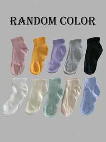 5/10 Pairs Women's Short Socks, Macaron Multi-Color Solid, High Elasticity Breathable Sweat-Absorbing, Combed Cotton, Anti-Slip Durable Non-Stuffy, Simple Colorful Socks For Daily Commute Home Leisure - Multicolor - View 7
