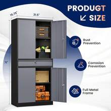 Tall Metal Garage Storage Cabinet With Lockable, 1 Drawer & Adjustable Shelves, 71 Inch Heavy‑Duty Storage Cabinet Garage Warehouse, Black - GrayBlack - View 4