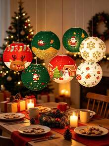 3pcs/Set Christmas Party Paper Lantern Decoration Set (Assorted Designs) – Featuring Snowflake And Santa Claus Patterns; Suitable For Indoor And Outdoor Hanging; Ideal For Living Rooms, Bedrooms, And Festive Party Decor. - Multicolor - View 3