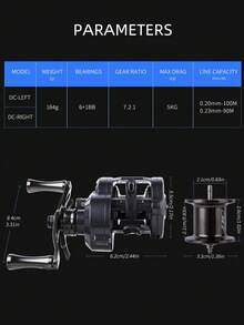 BILLINGS Baitcasting Reel, Digital Control Fishing Reels - Smart Brake, 6+1 Double Sealed BB Round Reel, 7.2:1 Gear Ratio, Max Drag 5KG, Dragging Reel With Drag Click Sound, Lightweight Metal Spool & Handle - Black - View 11