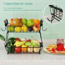 Frutero Para Cocina De 2 Niveles Y 2 Ganchos Para PláTanos, Cesta De Almacenamiento De Frutas Y Verdura, Frutero De Cocina Moderno, Organizador De Frutas Y Verduras De Hierro - Negro - Ver 2