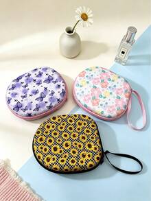 1pc Creative Floral Butterfly Print EVA Headphone Storage Bag, Portable Large Capacity Digital Accessories Organizer Box, Suitable For Headphones, Data Cables, Chargers And Other Small Items - Multicolor - View 8
