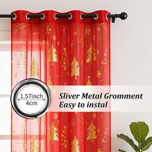 1 Panel Red Christmas Curtain, Christmas Tree & Snowflake Gold Foil Print Pattern Transparent Window Curtain, Light Filtering Window Decor, Suitable For Christmas Living Room, Bedroom, Door Curtain, Window Sheer - Red - View 10