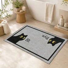 1pc, Fun Black Cat Pattern Printed Faux Cashmere Kitchen Mat, Absorbent Kitchen Floor Mat, Kitchen Rug, Long Runner Mat, Sink Front Mat, Suitable For Kitchen, Bathroom, Entryway, Hallway, Laundry Room And Home Decor - Multicolor - View 9