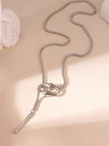 GEREIT 1 buah Kalung Panjang Tarik Cincin Bulat Minimalis Warna Perak Stainless Steel, Rantai Tebal Metalik Gaya Dingin Bentuk Y, Aksesori Niche Serbaguna - MultiWarna - View 6