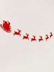 Merry Christmas Santa Sleigh Reindeer Felt Garland, Xmas Fireplace Mantel Banner, Winter Holiday Home Wall Hanging Decor - Moose - View 5
