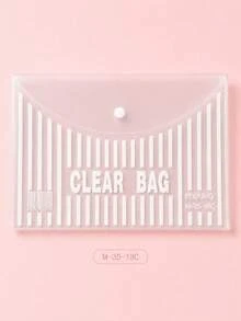 1pc 3-Style A4 Transparent Plastic File Bag, Vertical & Diagonal Stripe Snap Button File Storage Bag - Multiple Styles - View 4