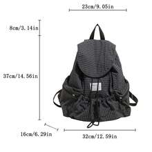 LECEY 1pc Women Plaid Print Flap Drawstring Backpack, Lightweight Multi‑Zipper Pocket Casual Rucksack, Daily Commute Travel School Bag For Teen Girls - Black - View 3
