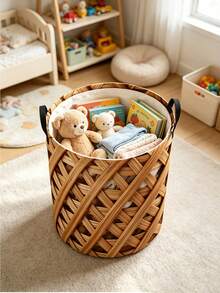 Bohemian Style Striped Collapsible Laundry Basket With Laundry Clips, Breathable Fabric Dirty Clothes Bin, Blanket Clips, Suitable For Bathroom And Bedroom, Home Storage And Organization Box - Multicolor - View 6