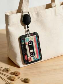 Vintage Cassette Tape Design ID Card Holder With Anti-Loss Lanyard And Easy-Snap Buckle,Vertical ID Card Holder With Neck Strap,For Work Office School - Multicolor - View 6