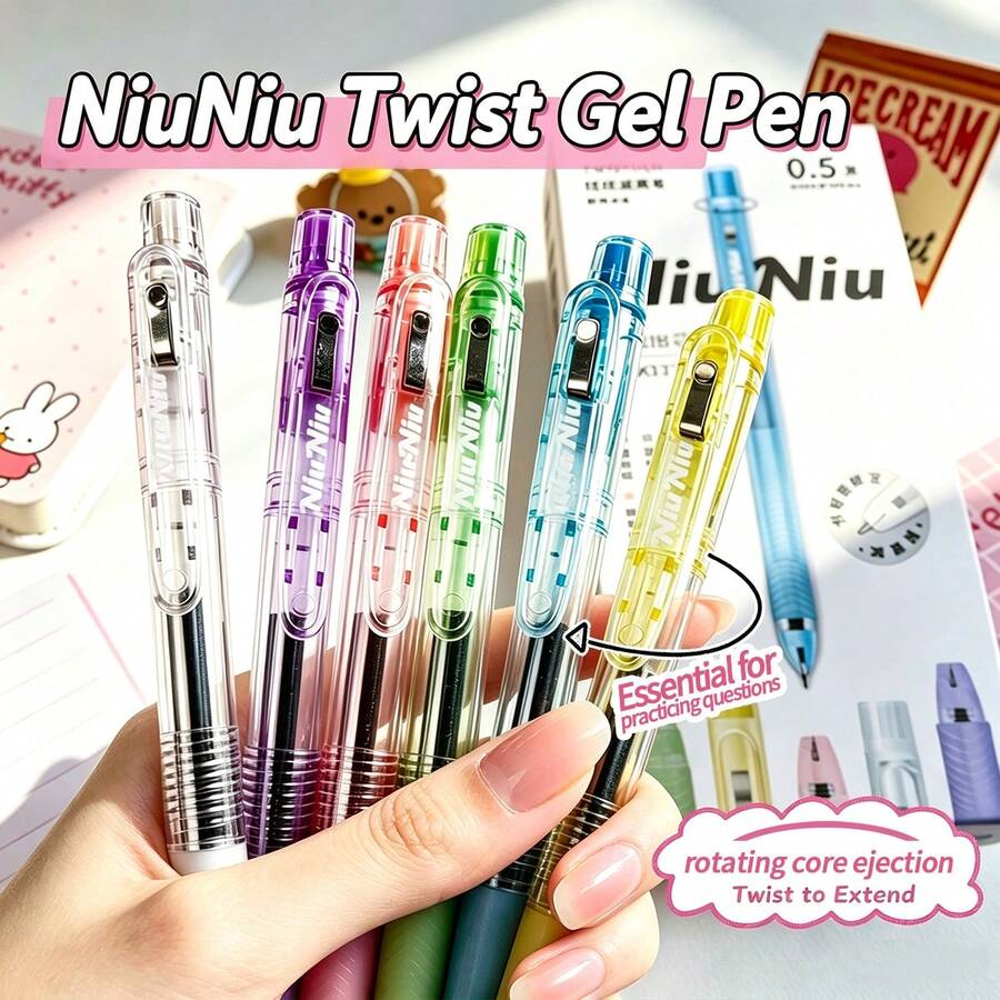 1pc Twist-Out Core Neutral Pen 0.5mm Black Ink, Minimalist Colorful Barrel, Smooth Writing, No Ink Break, Office Exam Signing, Replaceable Refill, Creative Twist-Out Core Neutral Pen Stationery Gift Set - Squishy Ballpoint Pen - View 1