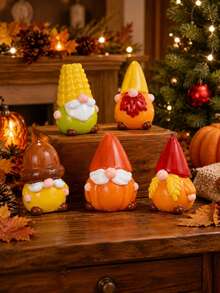 5Pcs Autumn Gnome Decorations, Pumpkin Corn Harvest Gnome Figurines For Table Shelf Mantel Seasonal Home Decor - Dwarf Figurine - View 5