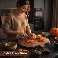 Pumpkin Shaped Solid Wood Cutting Board With Leather Hanging Strap - Halloween Charcuterie Serving Platter For Cheese, Fruit, Meat, Vegetables, Kitchen Decor, Party Tray - Multicolor - View 8