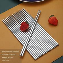 10 Pairs Of Silver-Colored Stainless Steel Chopsticks, Reusable And Dishwasher , 23 Cm Long, Non-Slip Metal Chopsticks, Suitable For Kitchen, Home, And Catering - View 2