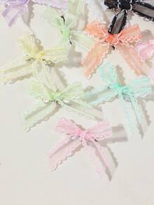 20pcs Girls Multi-Color Mesh Lace Fabric Bow Ribbon Hair Clips, Versatile Bangs Back Side Clip Hair Accessories For Daily Wear - Multicolor - View 4