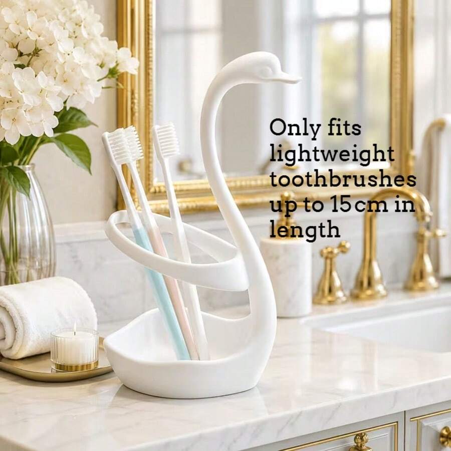 1pc Creative Swan‑Shaped Small Toothbrush Holder, Compact Size (≤15 Cm In Length), Toothbrush Storage Rack, Novelty Pen/Pencil Decor Ornament Bathroom & Desk. Home, Hotel, Washroom, Kitchen Countertop. Gift Halloween, Christmas Parties & Game Prizes - Swan - View 1
