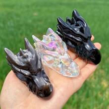 1pc Natural Crystal Dragon Head Carving, Hand-Carved Raw Stone Animal Ornament, Home Decor Collectible, Unique Holiday Gift, Suitable For Collectors - Multicolor - View 7
