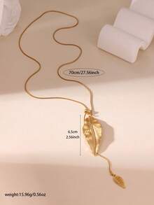 GEREIT 1pc Gentle & Elegant 18K Gold Plated Stainless Steel Leaf Pendant Necklace With Adjustable Drawstring, Suitable For Women's Daily Wear And Gift-Giving In Autumn - Gold - View 2