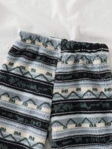 1pc Autumn/Winter 3-7Y Kids Fleece Random Asymmetrical All-Over Print Long Pants, Suitable For Daily Wear And Outdoor Casual Activities - Multicolor - View 3