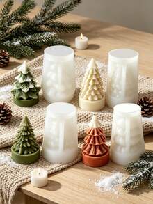 1pc 3D Christmas Tree Shaped Silicone Mold, Handmade Aromatherapy Candle Home Decor, Christmas Holiday DIY Craft Tool - White - View 8