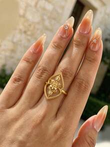 1 Pc Fashion Hollow Flower Rings For Women Men Gold Color Stainless Steel Geometric Ring Aesthetic Wedding Jewelry Couple Gift - Multicolor - View 11