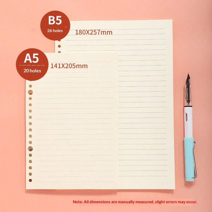 Papier de recharge pour cahier/agenda à feuilles mobiles A4/A5/B5, 20/26 trous - A - Voir 1