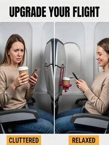 1pc Airplane Multifunctional Cup Holder 2-In-1 Travel Phone Stand, Foldable Airplane Tray Table Beverage Holder, Fits Water Cups & Cans, Rotatable Adjustable Phone Hook, Suitable For Airplane, Train Seats, Luggage, Cabinets, Home, Travel, Outdoor, Airplane Portable Essential Accessory - Multicolor - View 8