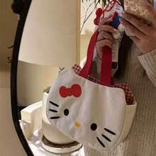 SANRIO Hello Kitty Embroidered Canvas Tote Bag, Daily Commute Shoulder Handbag - White - View 6