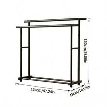 1 Pc Black Double‑Bar Movable Floor Coat Rack, High‑Low Double‑Bar Hanging Design, Bottom Storage Layer, Universal Casters For Easy Movement, Suitable For Bedrooms, Entrances And Cloakrooms To Hang Clothes And Bags - Double-bar Drying Rack - View 10