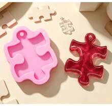 1pc Simple Puzzle Keychain Shaped Silicone Mold, Handmade Clay, Plaster, And Drip Glue Keychain Pendant Decoration Props, Easy Demolding And Reusable. - Pink - View 2