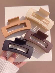 4pcs/1pc Girls Black, Beige, Brown Square Large Plastic Hair Clips, Fashion Elegant Versatile Minimalist Style, Suitable For Daily, Party, Commute, Kids - Multicolor - View 6
