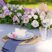 40pcs/20pcs/1pc Red Bow Wave Edge Table Cards, Blank Name Cards, Suitable For Table Decorations, Party Place Cards, And Wedding Cards For Occasions Such As Banquets, Weddings, Birthdays, Parties, And Holidays.Christmas Party Greeting Card - A - View 6