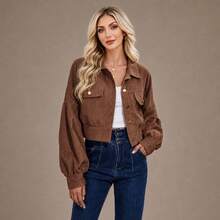 Women's Casual Solid Color Versatile Jacket, Autumn/Winter - Brown - View 3