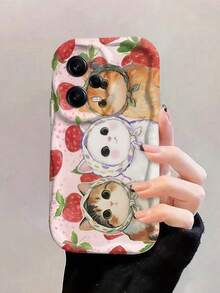 1 buah Casing Ponsel Pelindung Anti Benturan Anti Jatuh dengan Tepi Bergelombang Warna Krem, Casing Ponsel Kartun Kucing Lucu dengan Latar Belakang Merah Muda, Anak Kucing Mengenakan Jilbab, Motif Buah Stroberi, Casing Ponsel Pelindung TPU Lembut, Kompatibel dengan Perangkat Android, Ponsel Seri - Putih - View 5