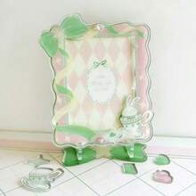 Pink & Green Argyle Acrylic Photo Frame, 3 Inch Small Card Holder Stand, Photo Frame, Fridge Magnet, Suitable For Cats, Dogs, Anime Cards, Room Decor, Desk Ornament, Magnetic Acrylic Photo Frame With Magnet Refrigerator Sticker Decoration. (Frame Only, No Photo) - Pink Green Diamond Pattern Photo Frame - View 7