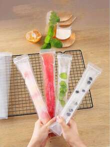50/100 piezas Bolsas transparentes desechables para paletas, molde de casa para polos, a prueba de fugas, resistente al frío, para congelar jugo, refresco, fruta - Multicolor - Ver 9
