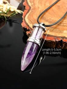 Natural Crystal Bullet Pendant Necklace, Glass Crushed Crystal Stone Necklace, Vintage Personalized Stone Accessory - Bullet Pendant - View 3