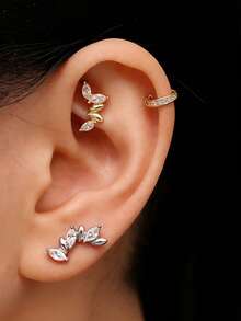 1pc G23 Titanium Internal Thread 1.0/1.2mm Butterfly, Flower, Heart, Cross Shape Piercing Stud Earring Cartilage Jewelry Suitable For Women's Daily Wear - Gold - View 2