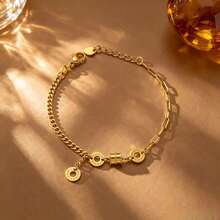 18K Gold Plated Slim Waist Tassel Bracelet, Fashionable Luxury Roman Numeral Good Luck Accessory, Suitable For Women's Daily And Holiday Wear - Multicolor - View 6