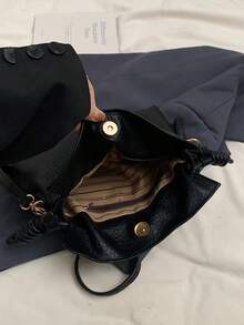 Fashion Solid Color PU Drawstring Bucket Bag, Shoulder Bag, Crossbody Bag, Suitable For Women Shopping, Dating, Gifts And Daily Use - Black - View 6