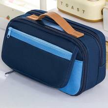Customizable Name! Colorblock Tote Pencil Case, Student Stationery Storage Bag, Portable Large Capacity, Personalized Exclusive, Suitable For School/Office Organization, Multi-Pocket Design, Meets Campus Scenarios, Brings You A Unique Experience - Multicolor - View 13