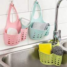 Cesta colgante de plástico de doble capa, estante de almacenamiento para esponjas, cepillos y cubiertos de cocina, organizador de pequeñas herramientas de cocina para el hogar - Azul - Ver 9