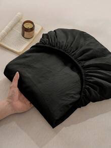 1pc Black Ultra Soft Solid Color Fitted Sheet, Bedding, Lightweight Mattress Cover, Deep Pocket Design Fits Up To 11.8 Inches, Soft And Breathable, Suitable For Twin, Full, Queen, King Size Beds, All Season - Black - View 1