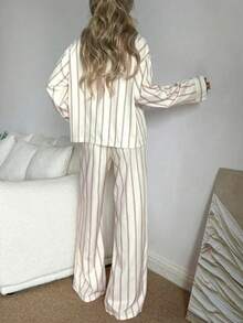 Nina Bonheur 2pcs Women Loose Comfortable Breathable Striped Long Sleeve Top & Pants Lounge Set, Cozy Outfit, Fall Winter Clothes - Yellow - View 7