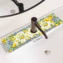 1pc Sink Faucet Absorbent Mat, Lemon Pattern Drainage Pad, Suitable For Kitchen, Bathroom Sink, Countertop, Drainage Mat, Diatomaceous Earth Material, Cuttable, Quick Dry Mat - Multicolor - View 11