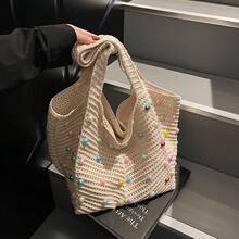 BAILEE Tas jinjing rajutan kasual dan sederhana dengan manik-manik warna-warni dan desain kapasitas luas, sempurna untuk dipadukan dengan pakaian liburan atau sebagai hadiah. - MultiWarna - View 5