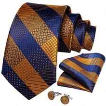 5Pcs Men Orange Plaid & Striped Tie Pocket Square Cufflinks Boutonniere Tie Clip Set, Random Cufflink Pattern, Suit Accessories For Wedding - Orange - View 4