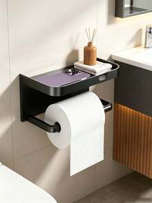 1pc/10pcs Modern Minimalist Metal Wall-Mounted Toilet Paper Holder, Rectangular Shelf Design, Integrated Top Storage Tray And Toilet Paper Roll Holder, Multi-Functional Storage Organizer, Bathroom Restroom Home Indoor Daily Use - Multicolor - View 6