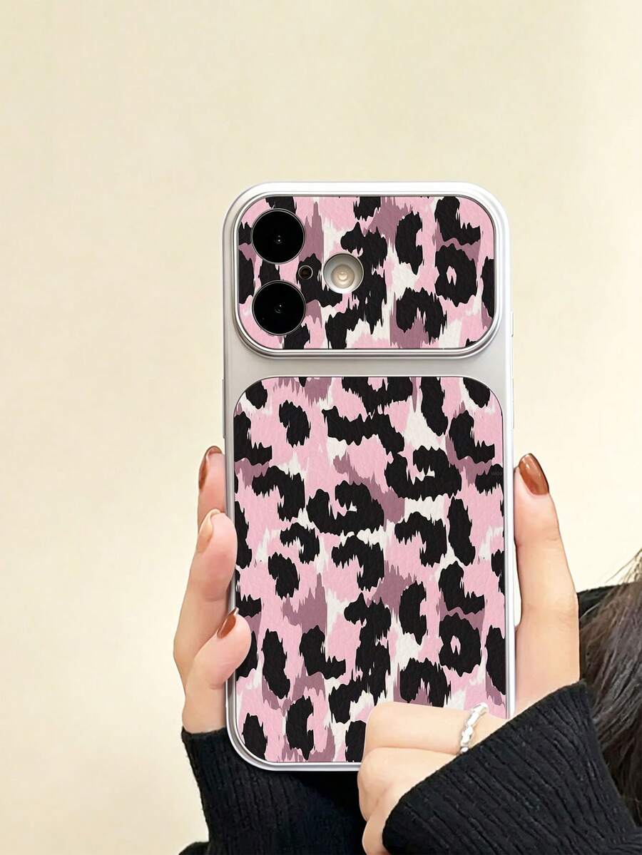 For IPhone17/IPhone17Pro Max/IPhone17pro/16/15/14/13/14/12/11 Series, 1pc Vintage Black & Pink Leopard Print Full Coverage Button Classic Anti-Drop Metal Paint Premium Texture Soft Texture PU Leather Phone Case, Suitable As Birthday Gift, Holiday Gift For Friends, Family, Couples, Yourself - Multicolor - View 1
